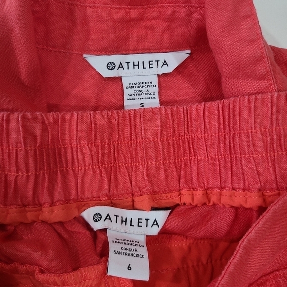 Athleta Playa Linen Set Top & Wide Leg Crop Pants Passionfruit Coral Small 6 S - Picture 11 of 16